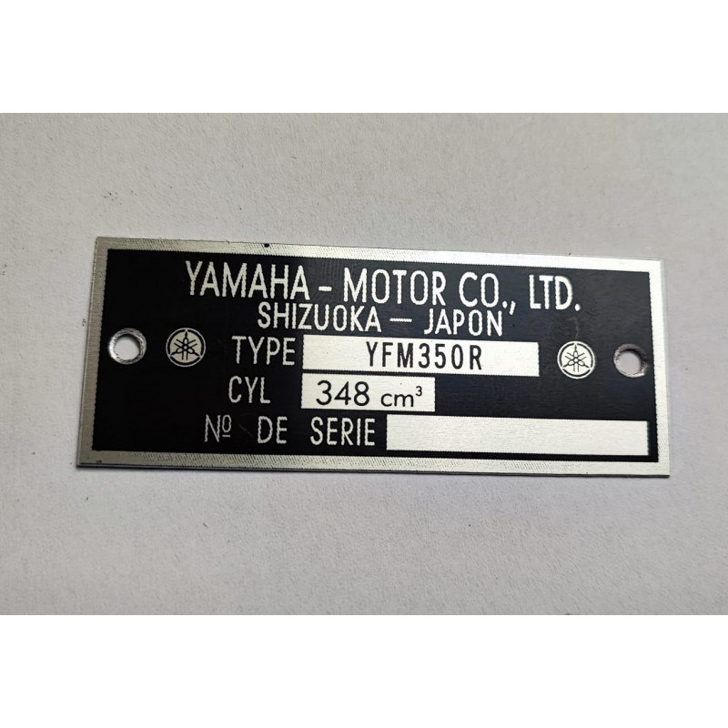 Yamaha YFM350R engraved frame plate – identification plate