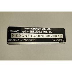 Honda CBR650 frame label L3e-A2 – manufacturer plate
