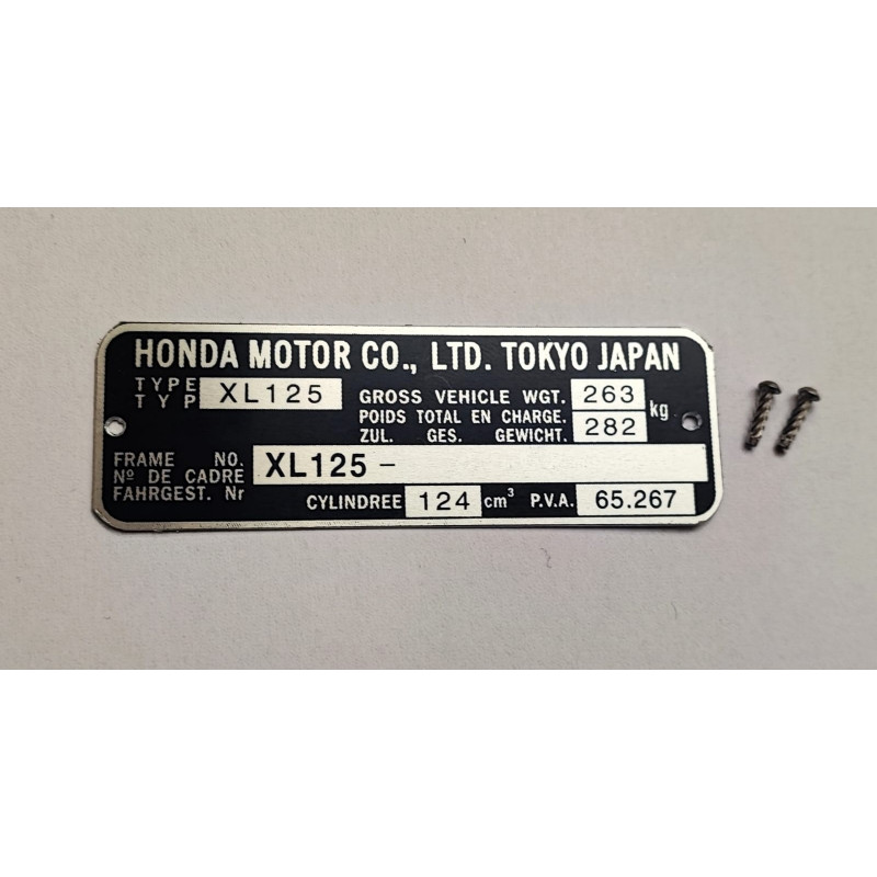 Plaque de cadre Honda XL125