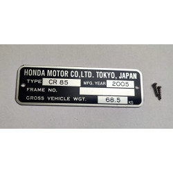 Honda CR 85 engraved frame plate | Manufacturer plate