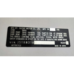 Suzuki RG 500 vin plate