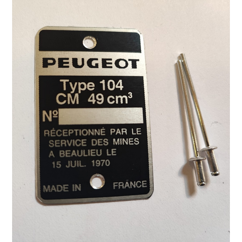 Plaque de cadre Peugeot 104 103 sp