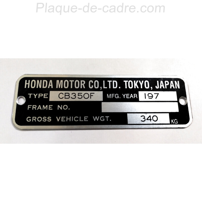 Honda CB 350 F identification plate - Honda CB 350 F data plate