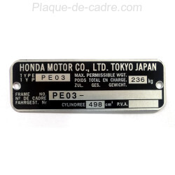Plaque de cadre Honda XR 500 PE03