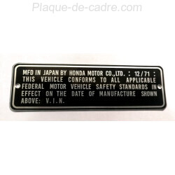Honda Z50 A - CL 450 - ATC 90 KO - CB 750 - N360 - CL 175 KO - SL 70 KO - CB 450 K4 - CB 750 K1 vin plate