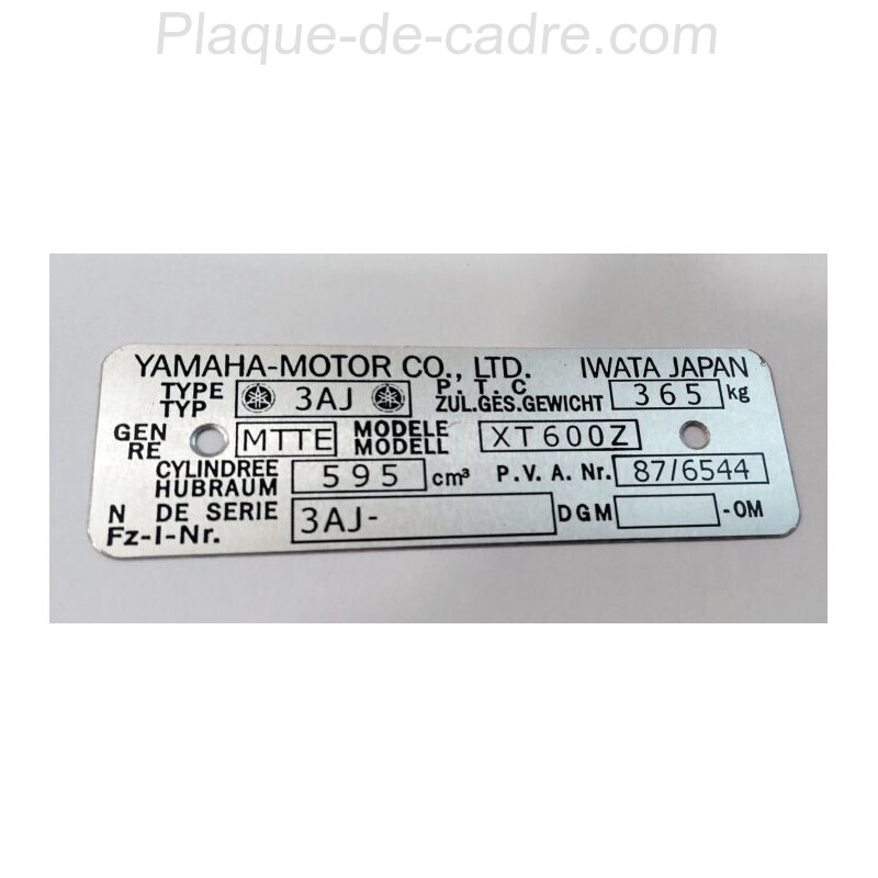 Yamaha XT 600 Data Plate - Identification plate