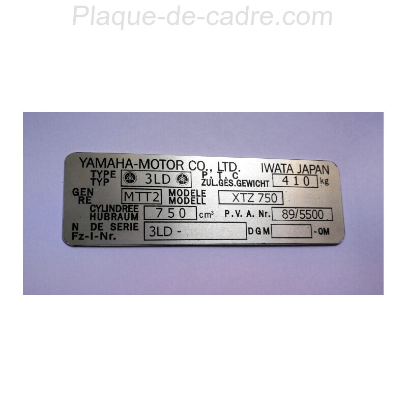 Yamaha XTZ 750 Data Plate - Identification plate