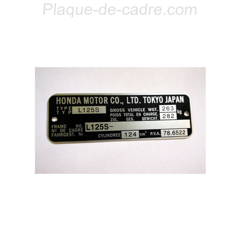 Plaque de cadre Honda 125 XR / XLS L125S
